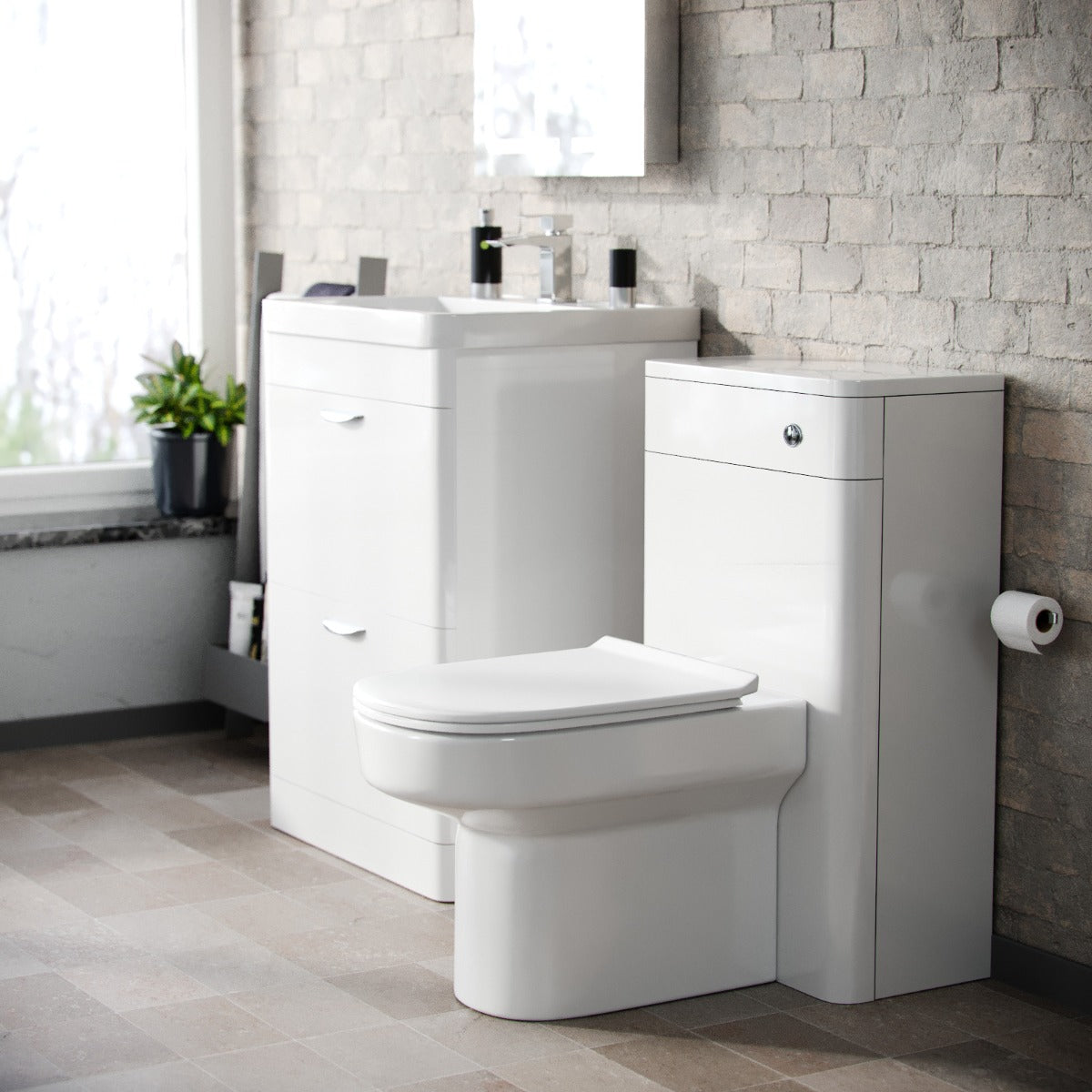 Wyke 600mm Floor Standing 2 Drawer Vanity, WC Unit & BTW D-Shape Toilet White