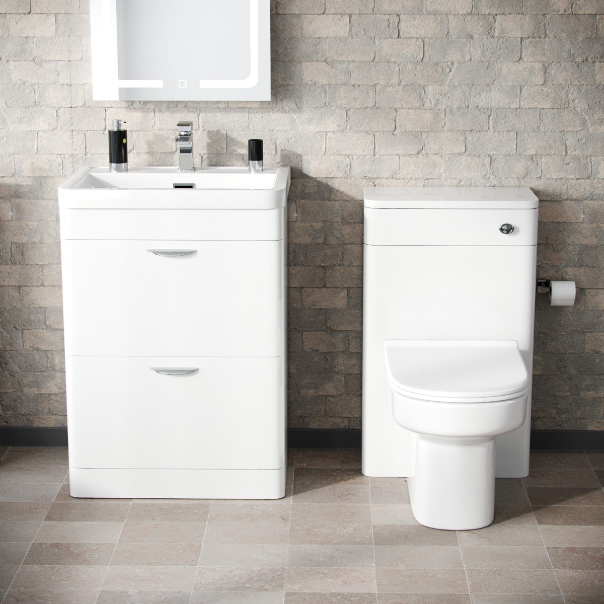 Wyke 600mm Floor Standing 2 Drawer Vanity, WC Unit & BTW D-Shape Toilet White