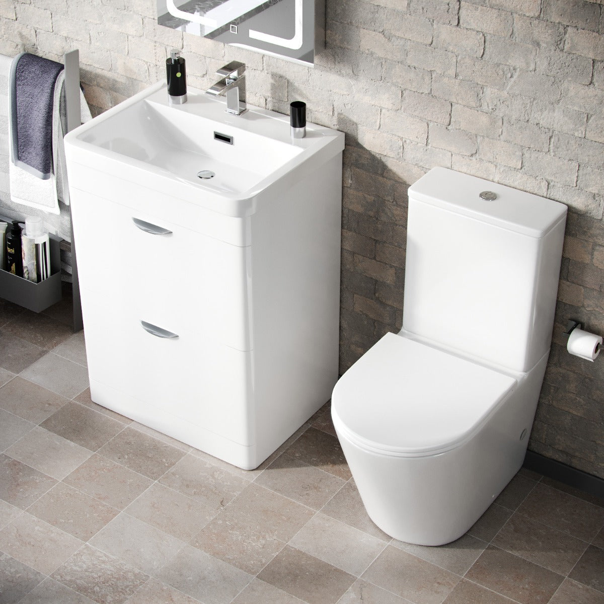 Wyke 600mm Floorstanding 2 Drawer Vanity And Curved Close Coupled Toilet White