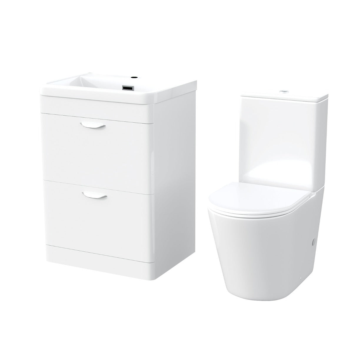 Wyke 600mm Floorstanding 2 Drawer Vanity And Curved Close Coupled Toilet White