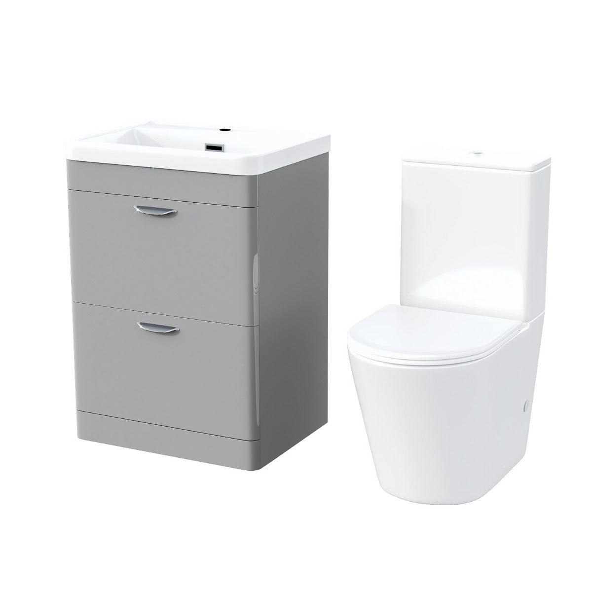 Wyke 600mm Floorstanding 2 Drawer Vanity And Curved Close Coupled Toilet Grey