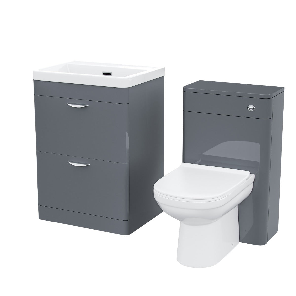 Wyke 600mm Floorstanding 2 Drawer Vanity, WC Unit & Modern BTW Toilet Dark Grey