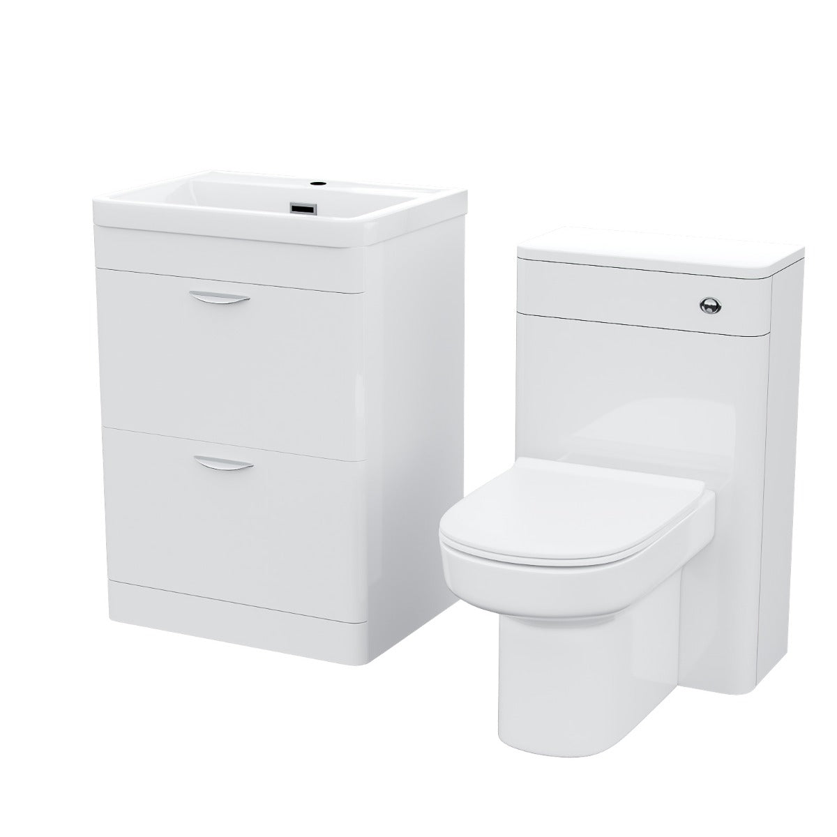 Wyke 600mm Floor Standing 2 Drawer Vanity, WC Unit & BTW D-Shape Toilet White