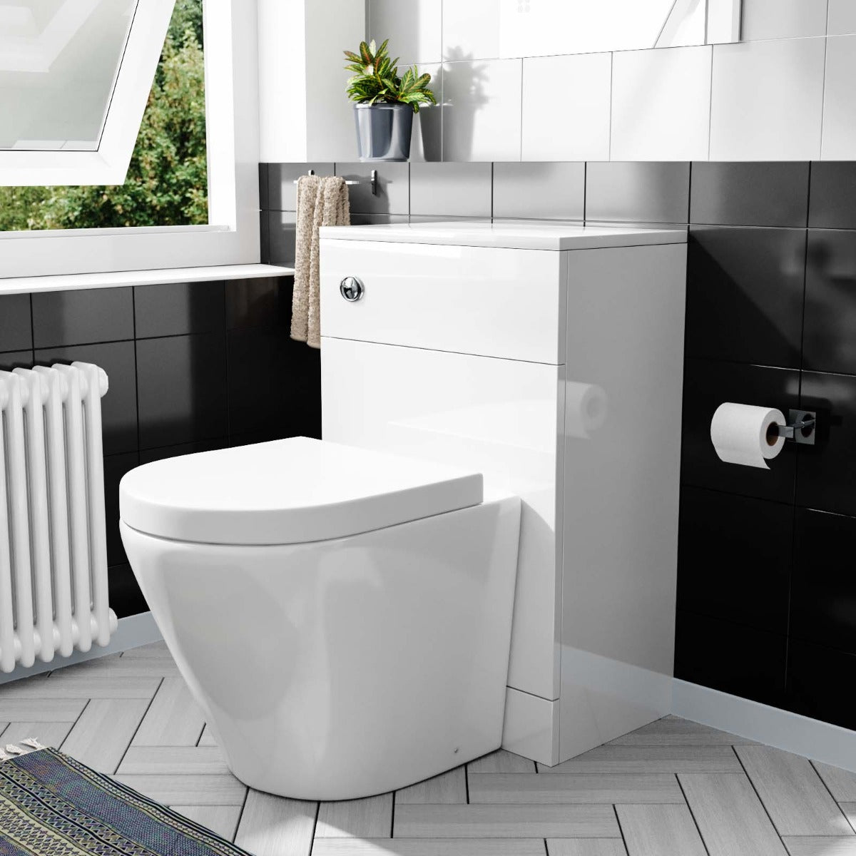 Modern Cloakroom BTW WC Unit, Curved Rimless Toilet and Soft Close Seat