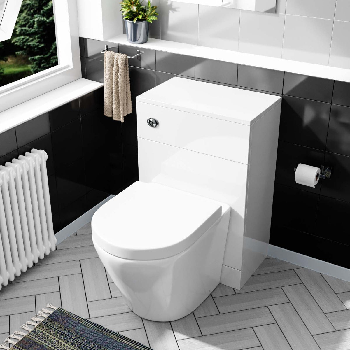 Modern Cloakroom BTW WC Unit, Curved Rimless Toilet and Soft Close Seat