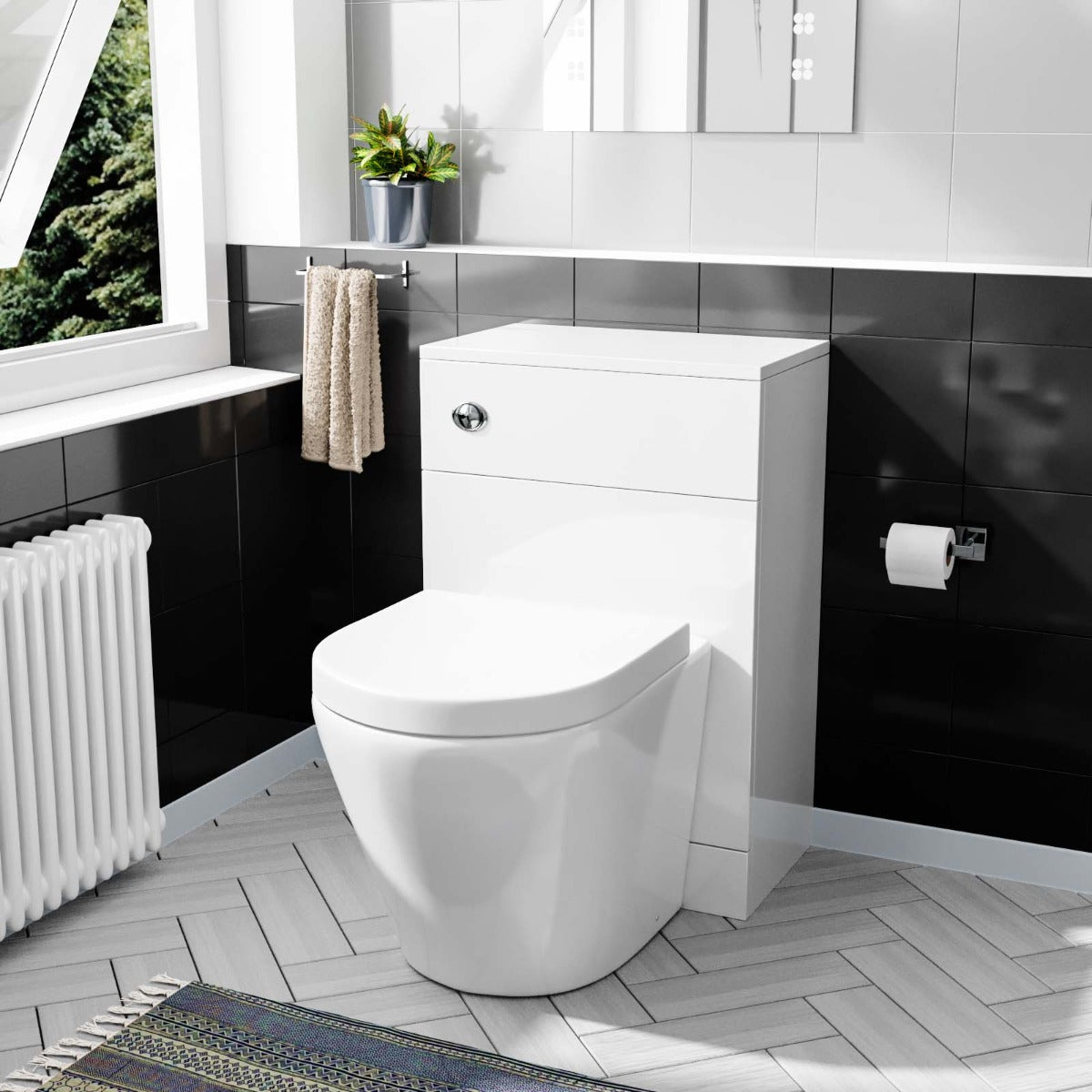 Modern Cloakroom BTW WC Unit, Curved Rimless Toilet and Soft Close Seat