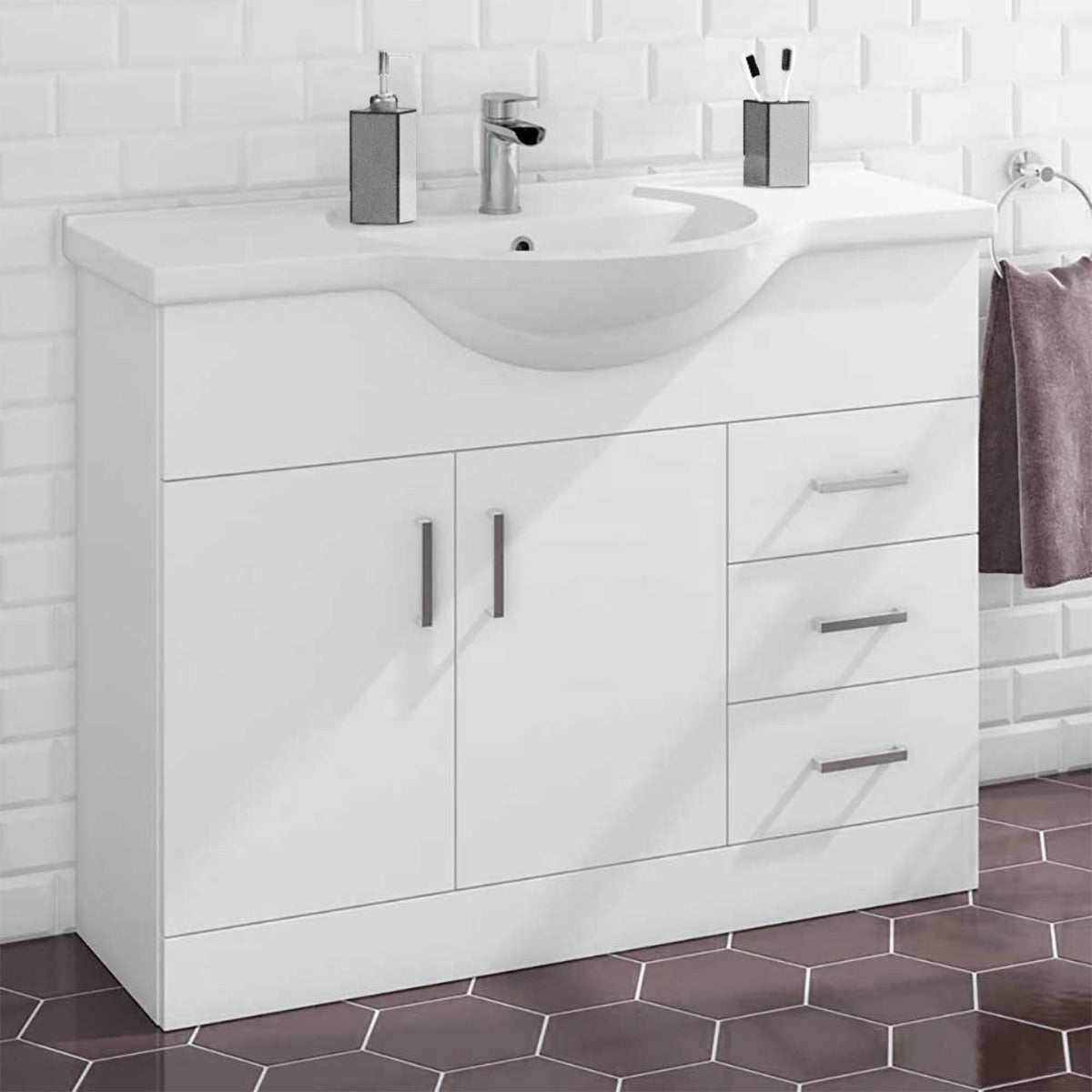 Ellen 1050mm Floor Standing 2 Door Basin Vanity Unit White