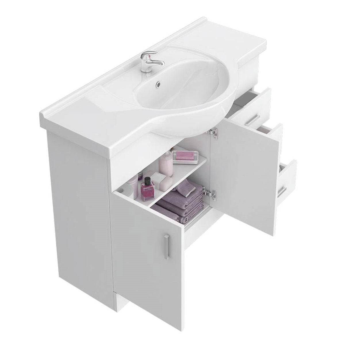 Ellen 1050mm Floor Standing 2 Door Basin Vanity Unit White