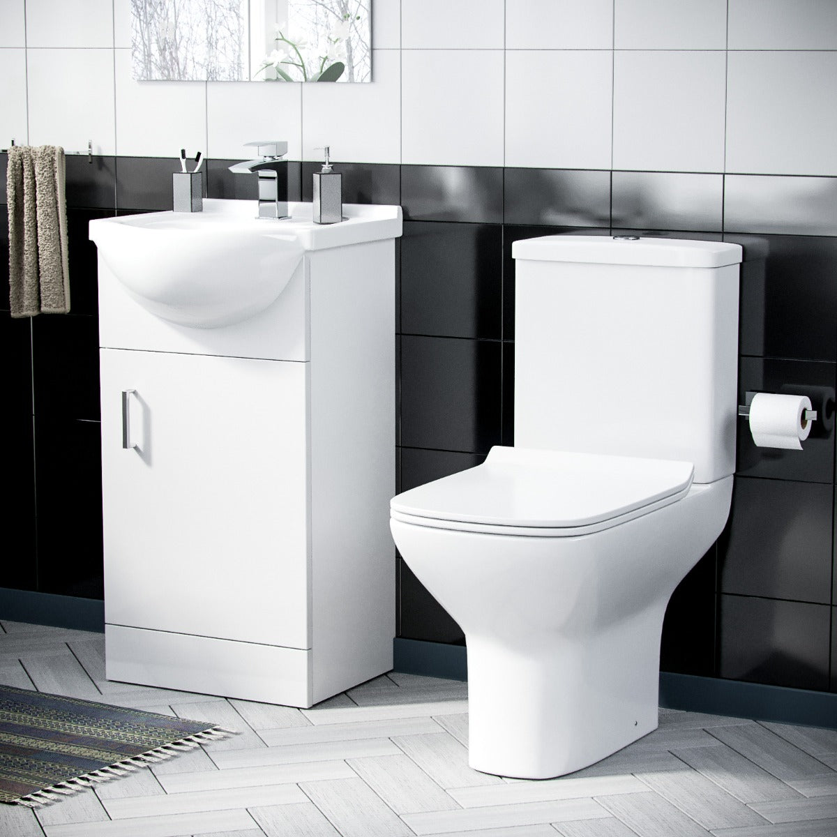 Ellen 550mm Basin Floor Standing Vanity Unit & Rimless Close Coupled Toilet White