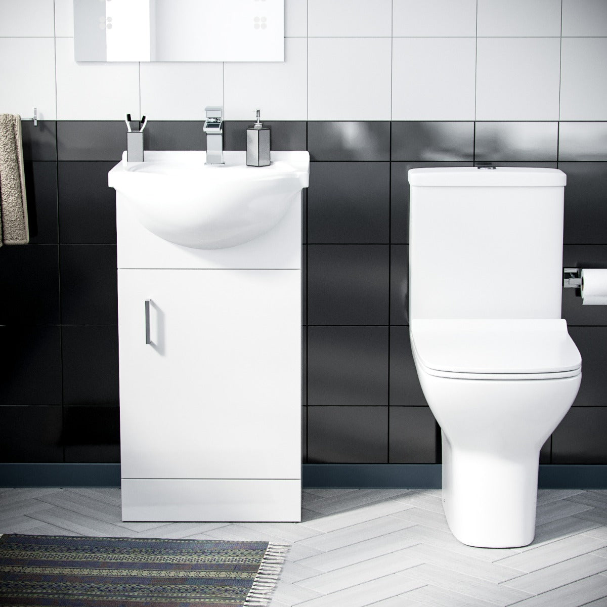 Ellen 450mm Vanity Basin Unit FP & Close Coupled Toilet White