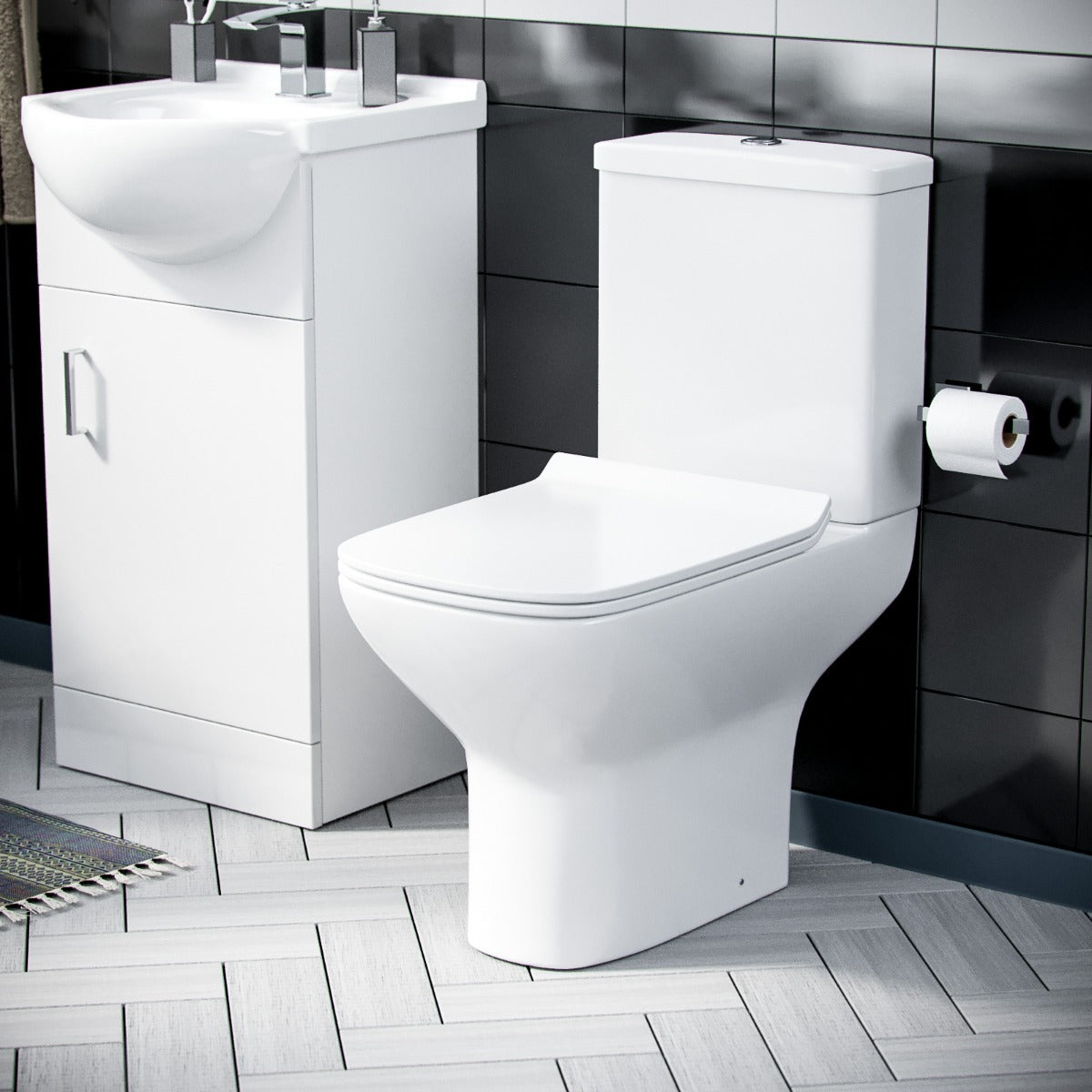 Ellen 450mm Vanity Basin Unit FP & Close Coupled Toilet White