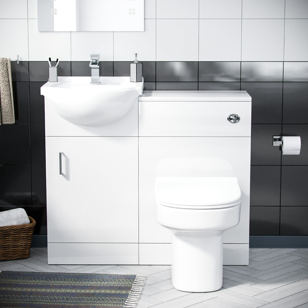 Ellen 450mm Vanity Basin Unit FP, WC Unit & Chem Back To Wall Toilet White
