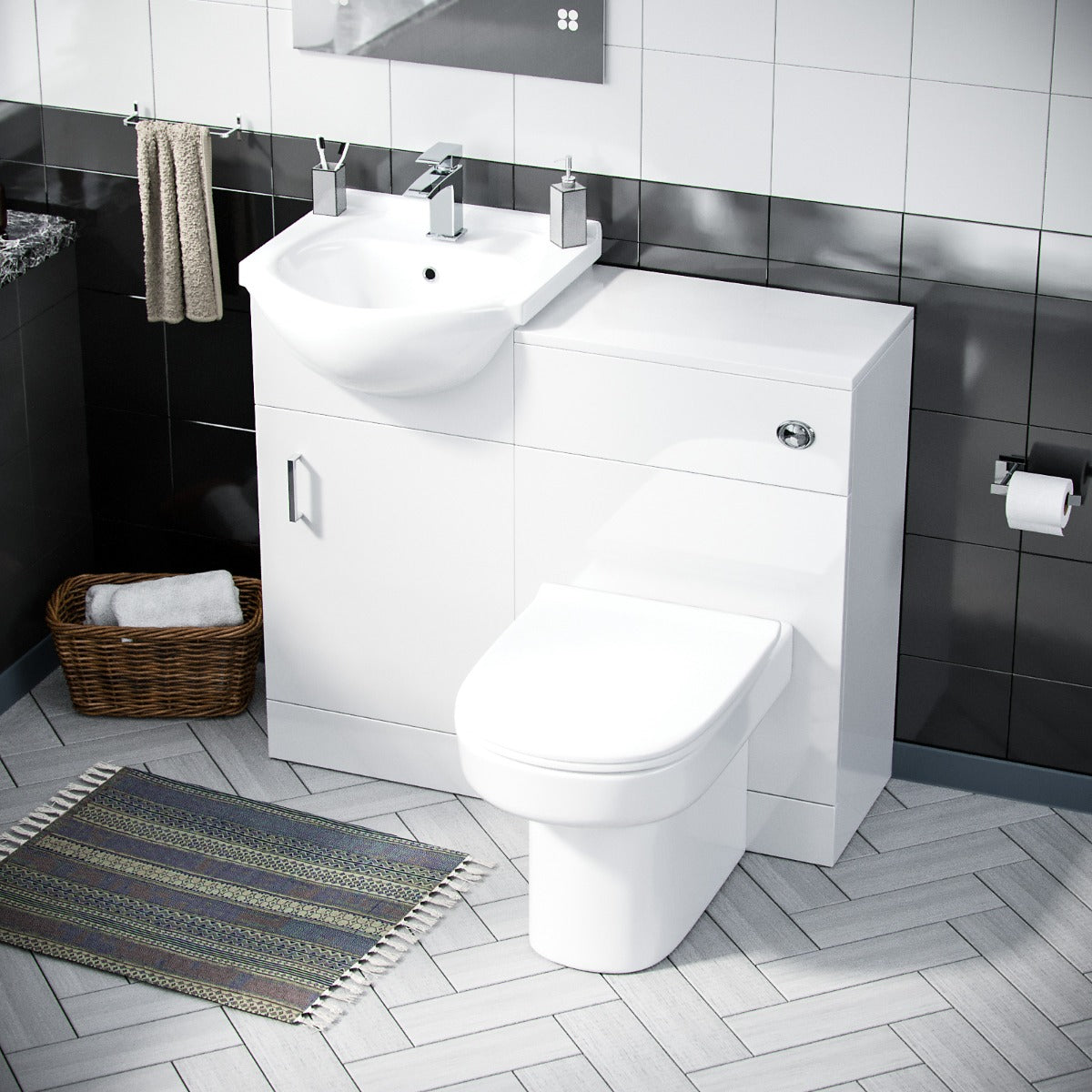 Ellen 450mm Vanity Basin Unit FP, WC Unit & Chem Back To Wall Toilet White