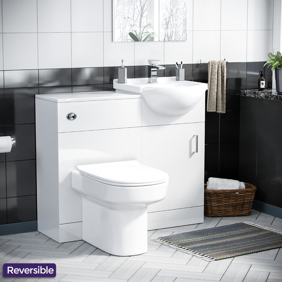 Ellen 450mm Vanity Basin Unit, WC Unit & Chem Back To Wall Toilet White