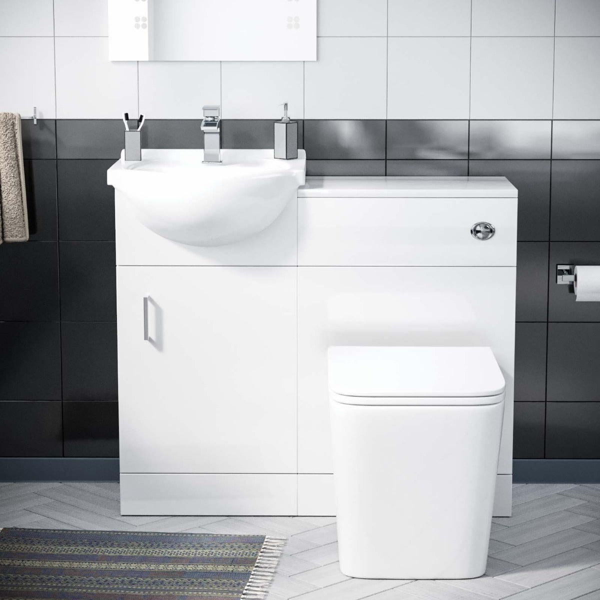 Ellen 450mm Flat Pack Vanity Basin Unit, WC Unit & Elora Back To Wall Toilet White