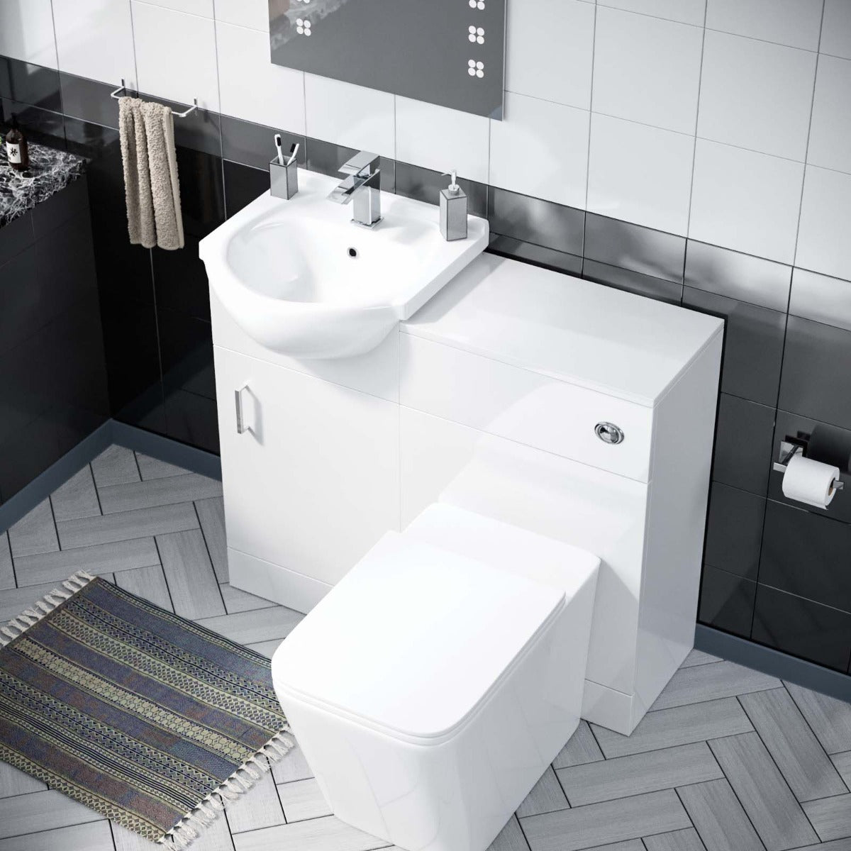 Ellen 450mm Flat Pack Vanity Basin Unit, WC Unit & Elora Back To Wall Toilet White