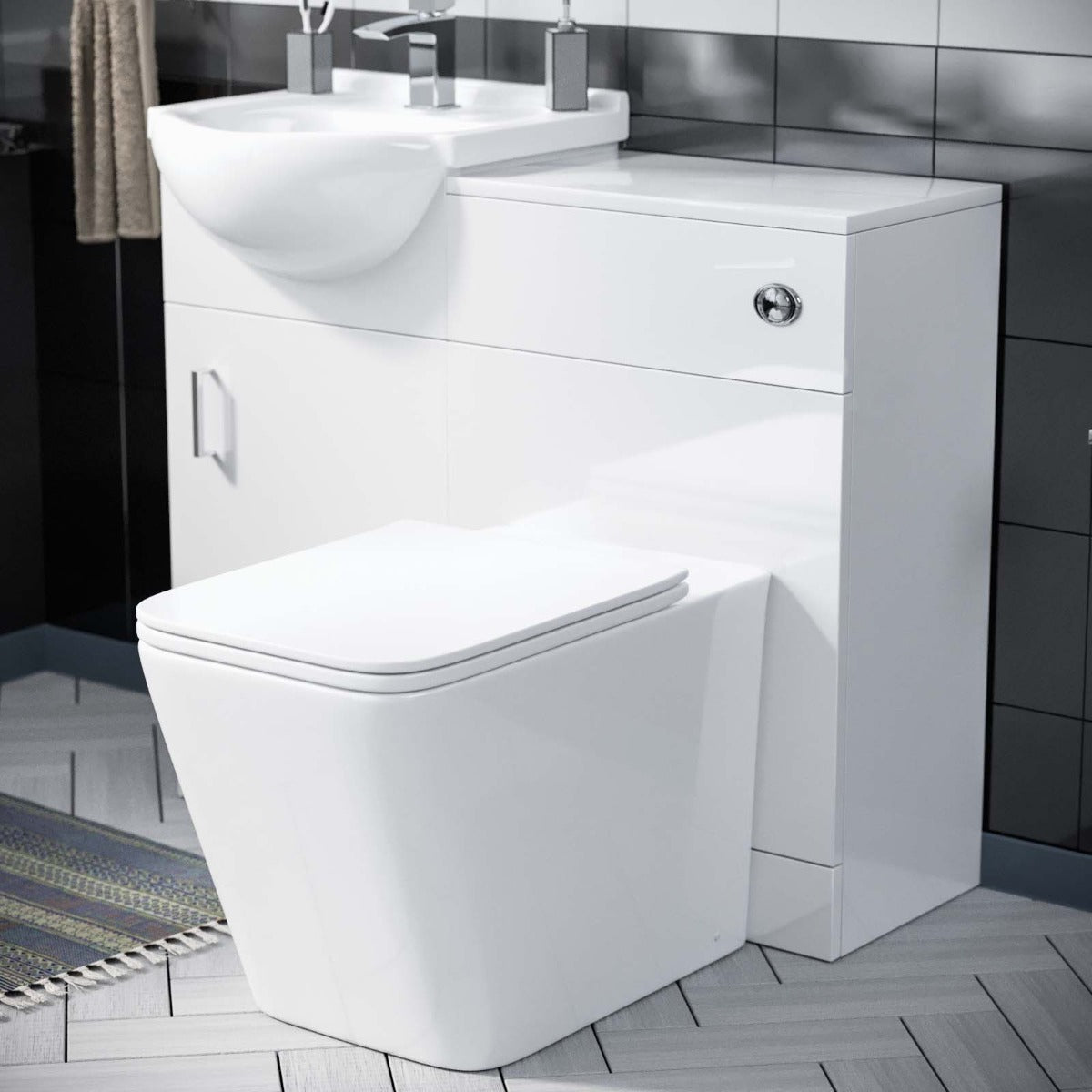 Ellen 450mm Flat Pack Vanity Basin Unit, WC Unit & Elora Back To Wall Toilet White