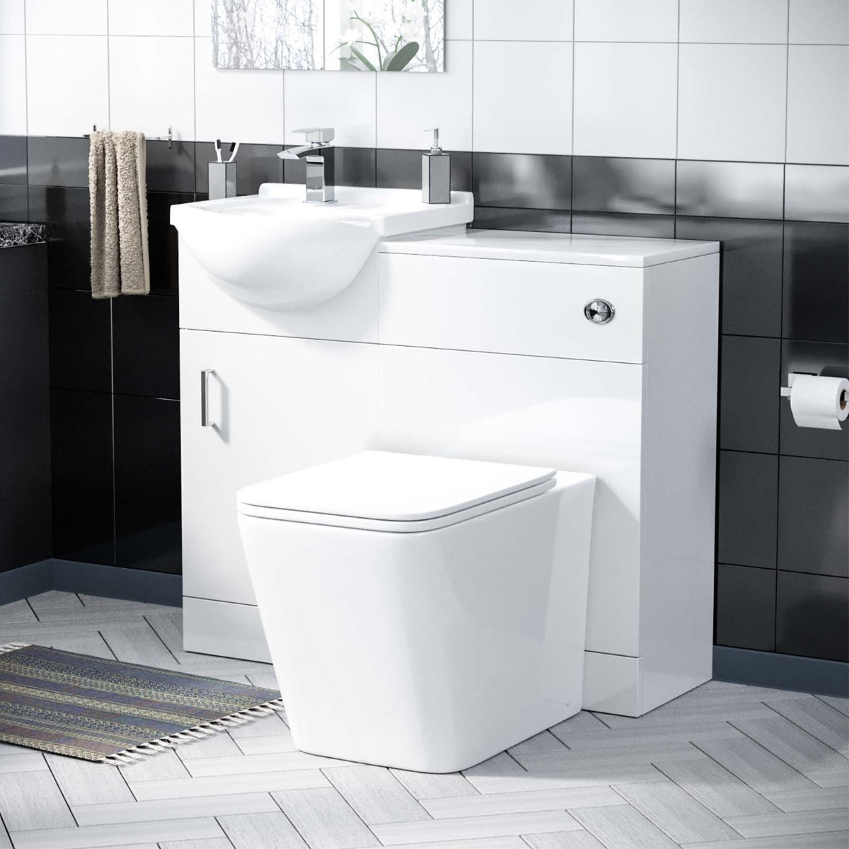 Ellen 450mm Flat Pack Vanity Basin Unit, WC Unit & Elora Back To Wall Toilet White