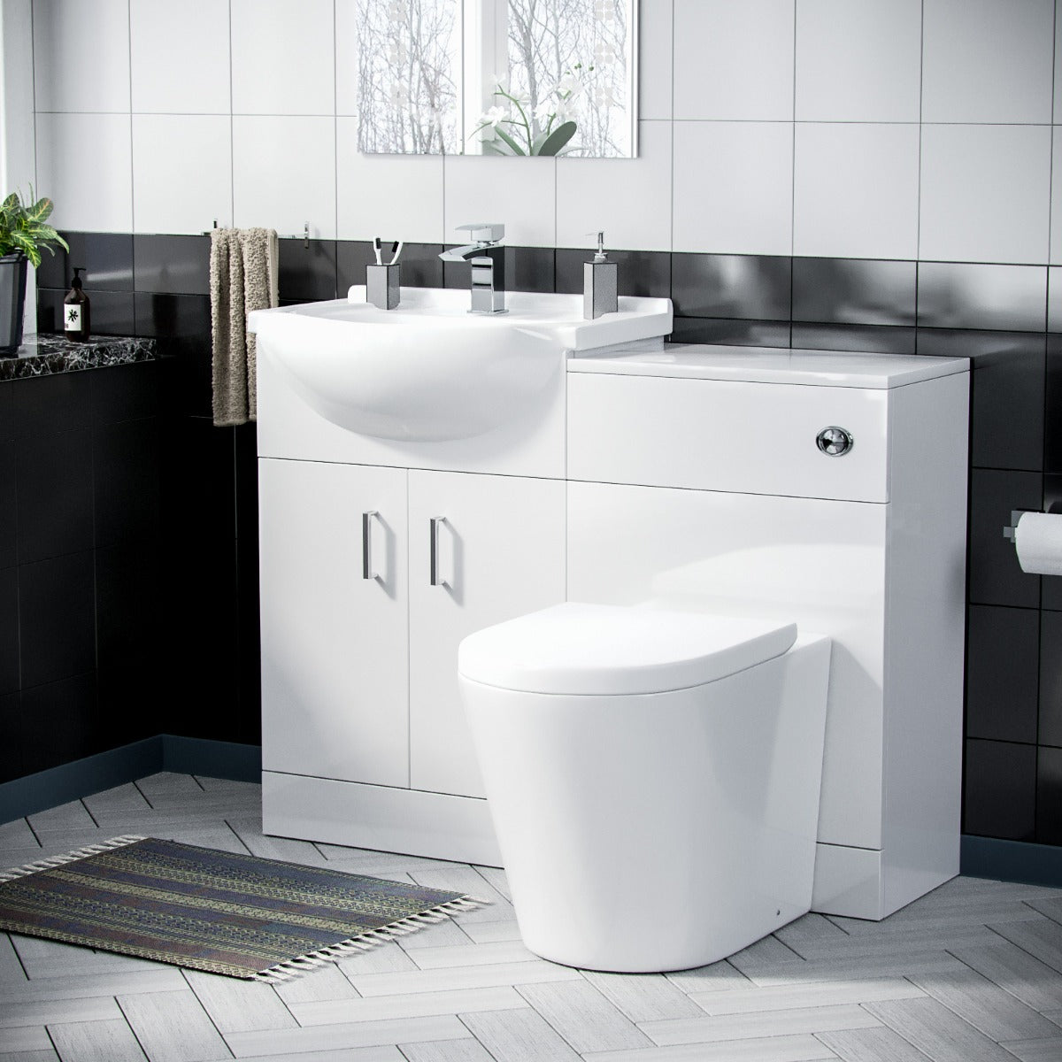 Ellen 550mm Flat Pack Vanity Basin Unit, WC Unit & Round Back To Wall Toilet White