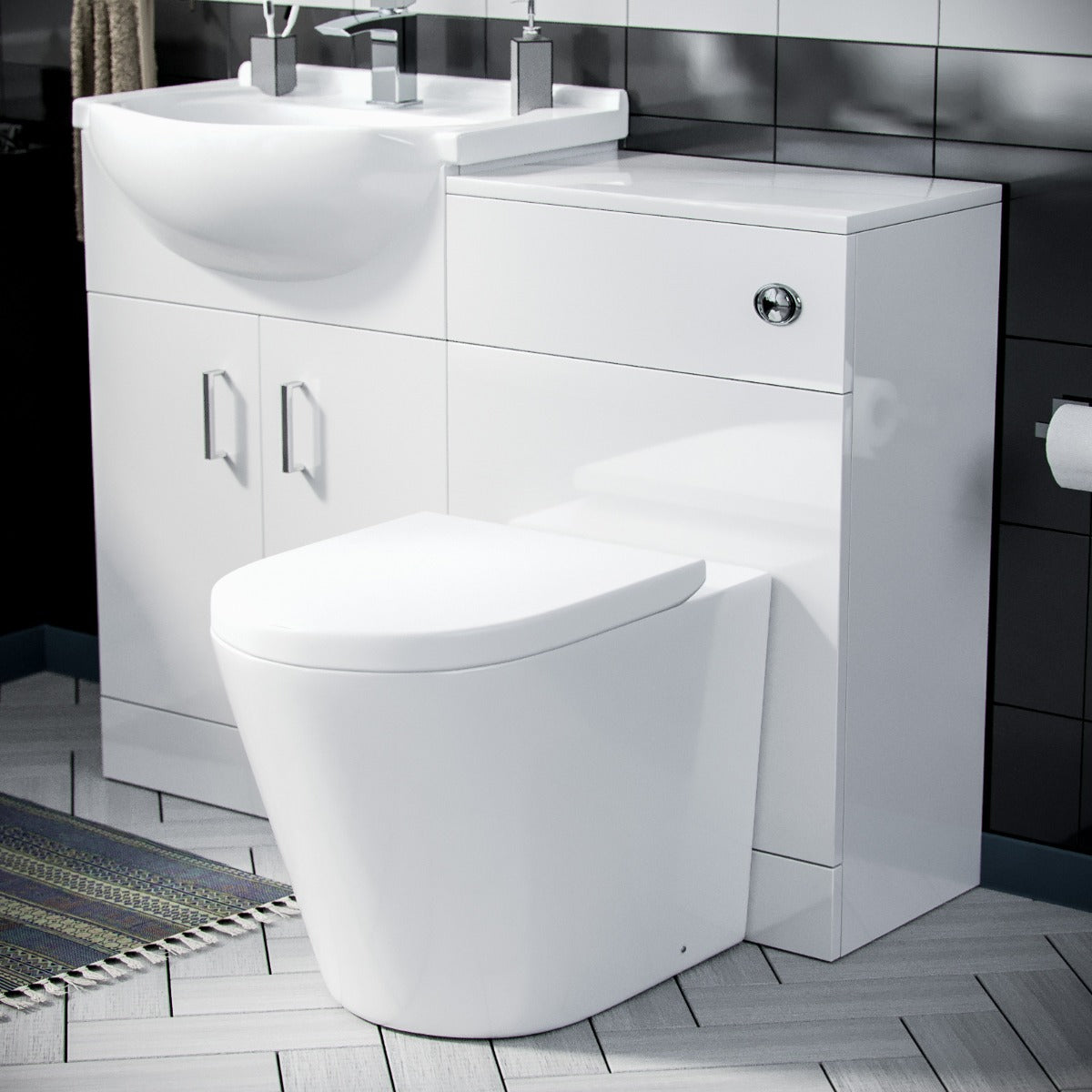 Ellen 550mm Flat Pack Vanity Basin Unit, WC Unit & Round Back To Wall Toilet White