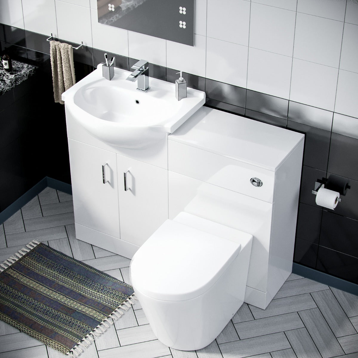 Ellen 550mm Flat Pack Vanity Basin Unit, WC Unit & Round Back To Wall Toilet White