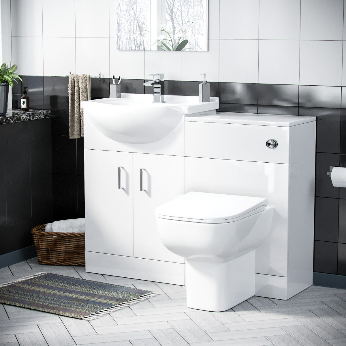 Ellen 950mm Vanity Basin Unit, WC Unit & Back to Wall Toilet White