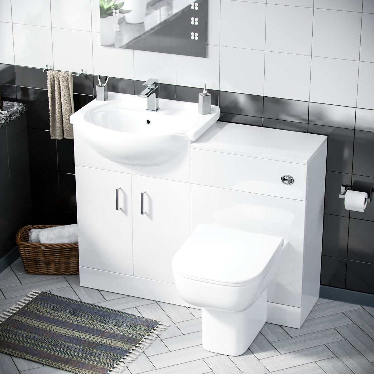 Ellen 950mm Vanity Basin Unit, WC Unit & Back to Wall Toilet White