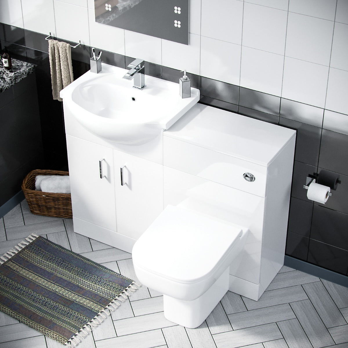 Ellen 950mm Vanity Basin Unit, WC Unit & Back to Wall Toilet White