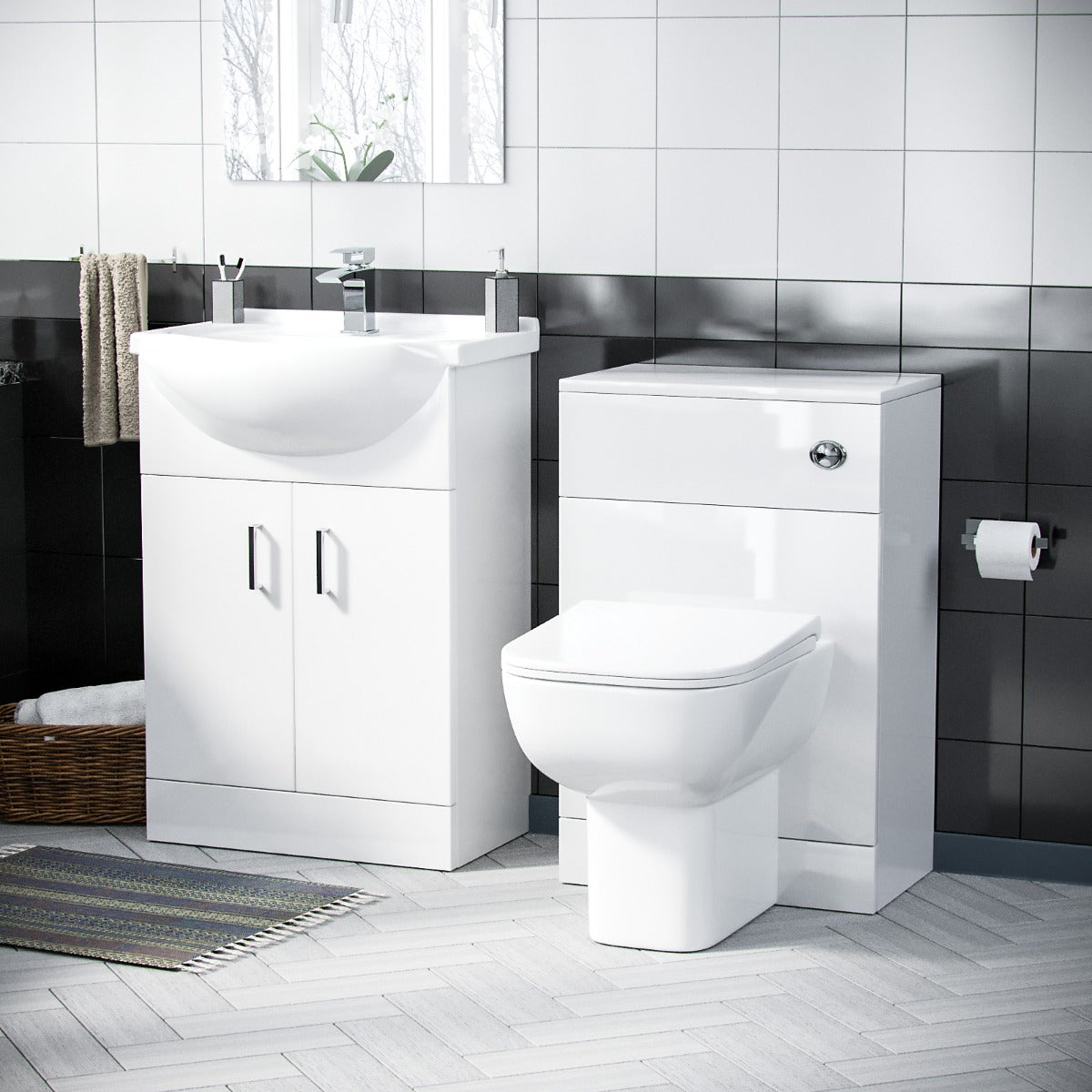 Ellen 950mm Vanity Basin Unit, WC Unit & Back to Wall Toilet White