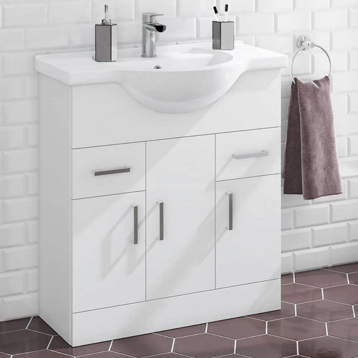 Ellen 750mm Floorstanding 3 Door Vanity Basin Unit White