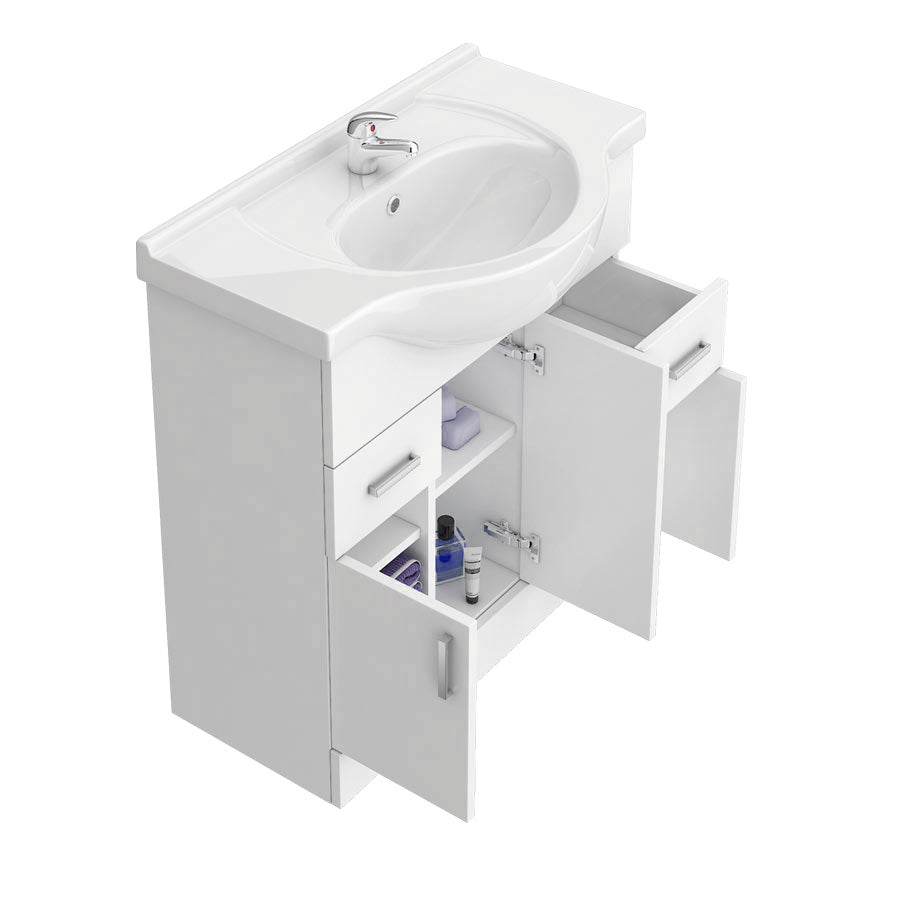 Ellen 750mm Floorstanding 3 Door Vanity Basin Unit White