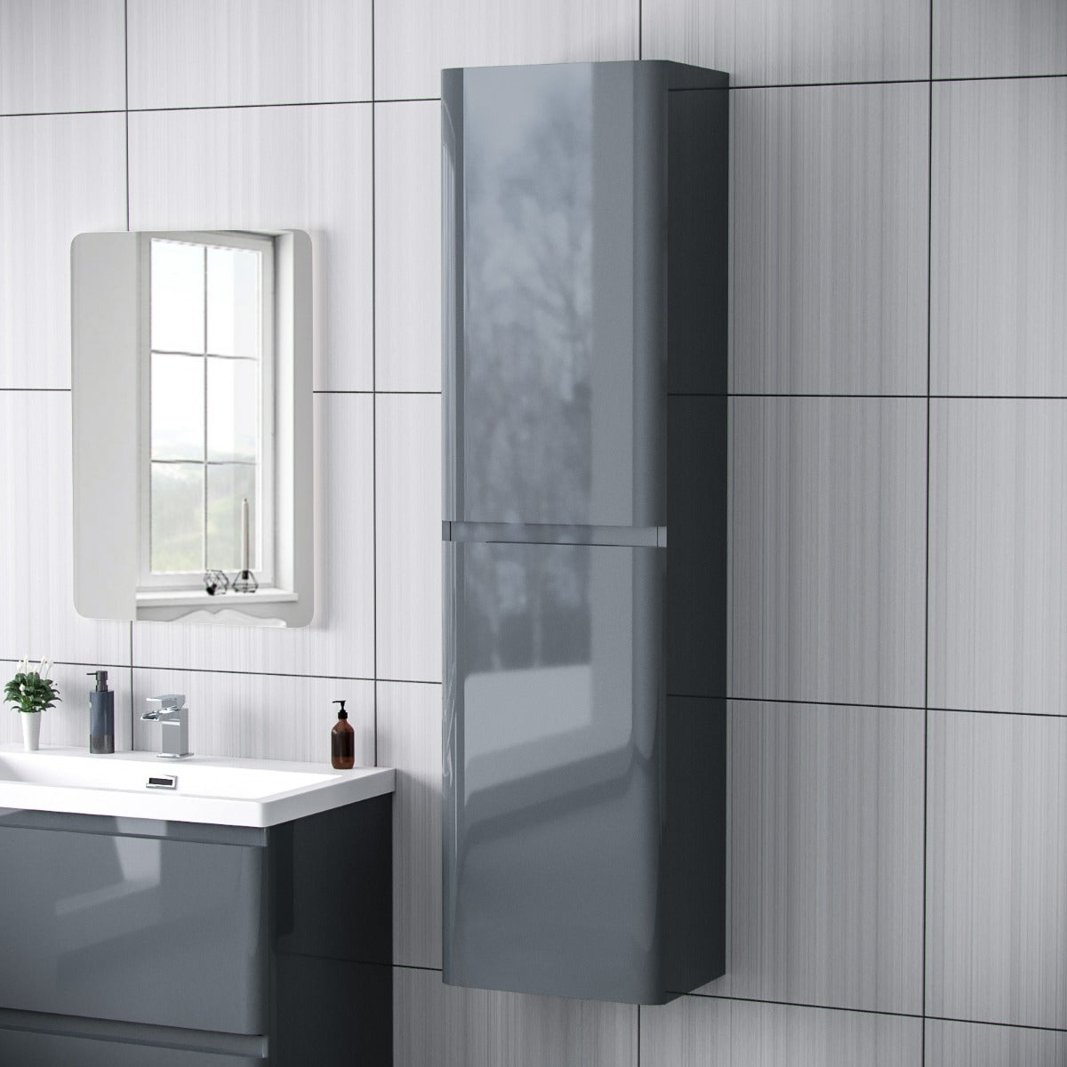 Alaska 800mm Floorstanding Vanity Basin Unit & Modern Tall Wall Hung Cabinet Dark Grey