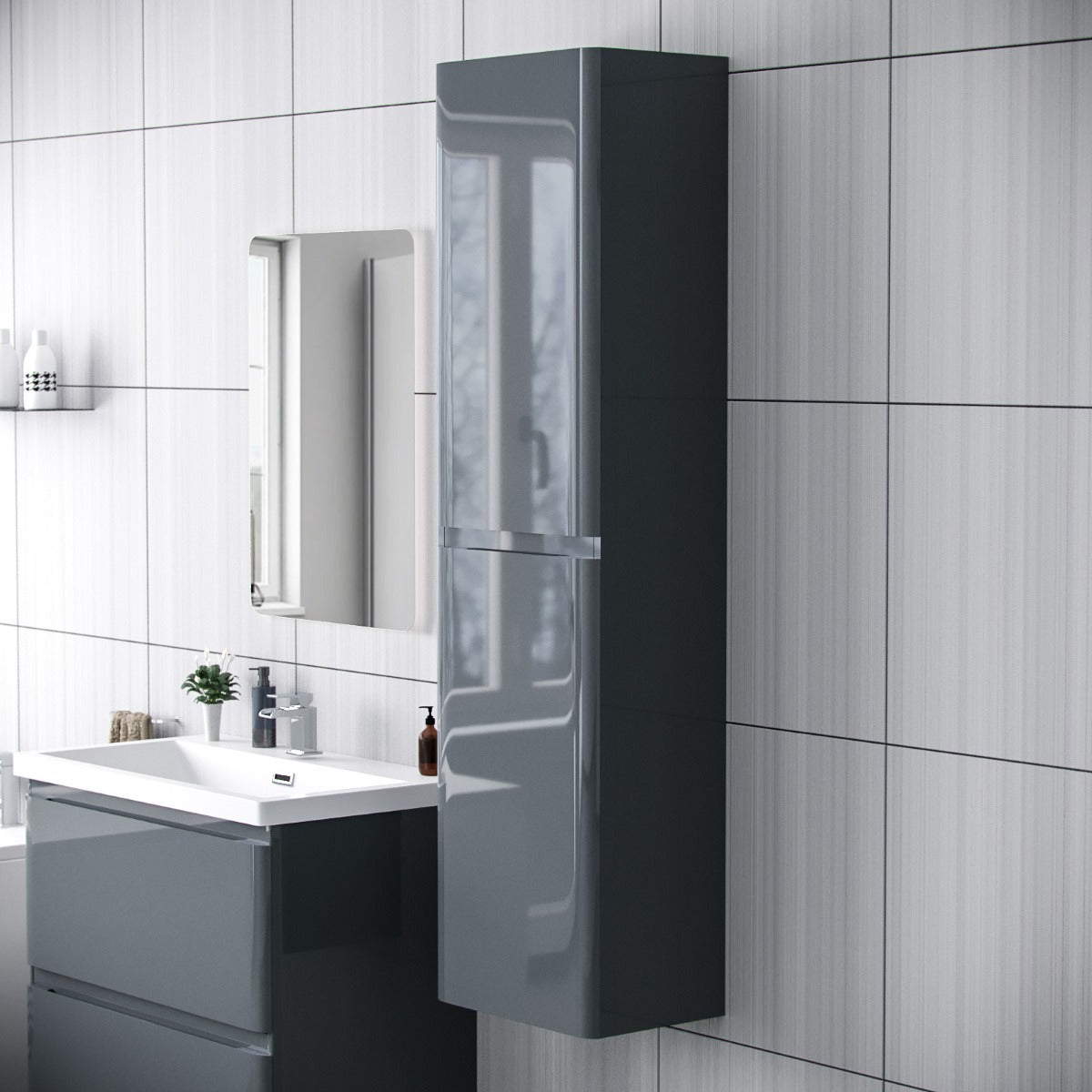 Alaska 800mm Floorstanding Vanity Basin Unit & Modern Tall Wall Hung Cabinet Dark Grey