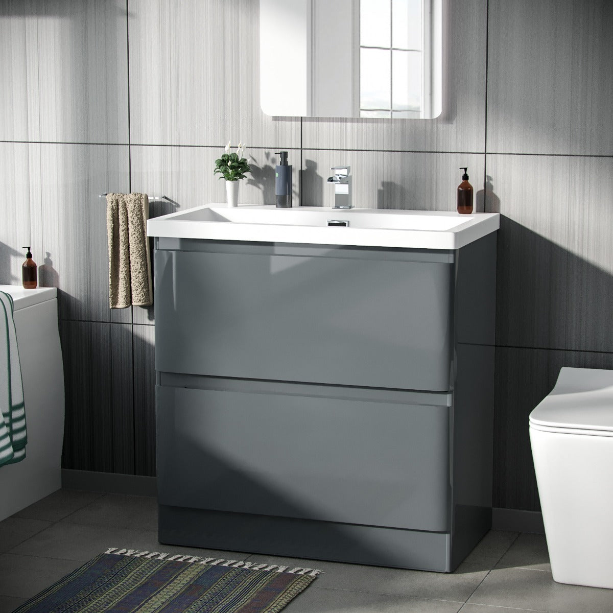 Alaska 800mm 2-drawer Freestanding Grey Vanity Cabinet Basin Sink Unit