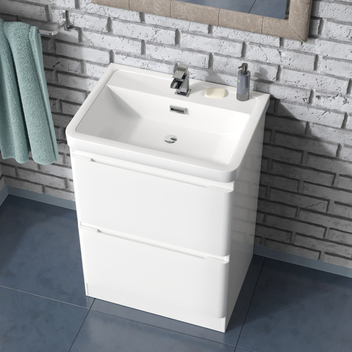 Alaska Basin Vanity Unit Furniture Storage Cabinet and Tap with Waste Set