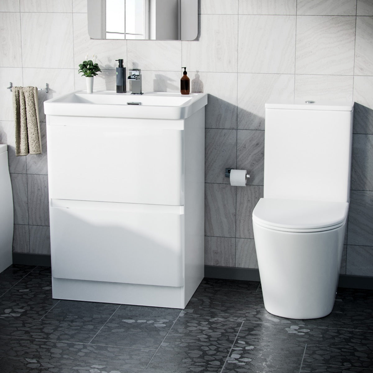 Alaska 600mm Floorstanding Vanity Basin Unit & Bella Curved Close Coupled Toilet White