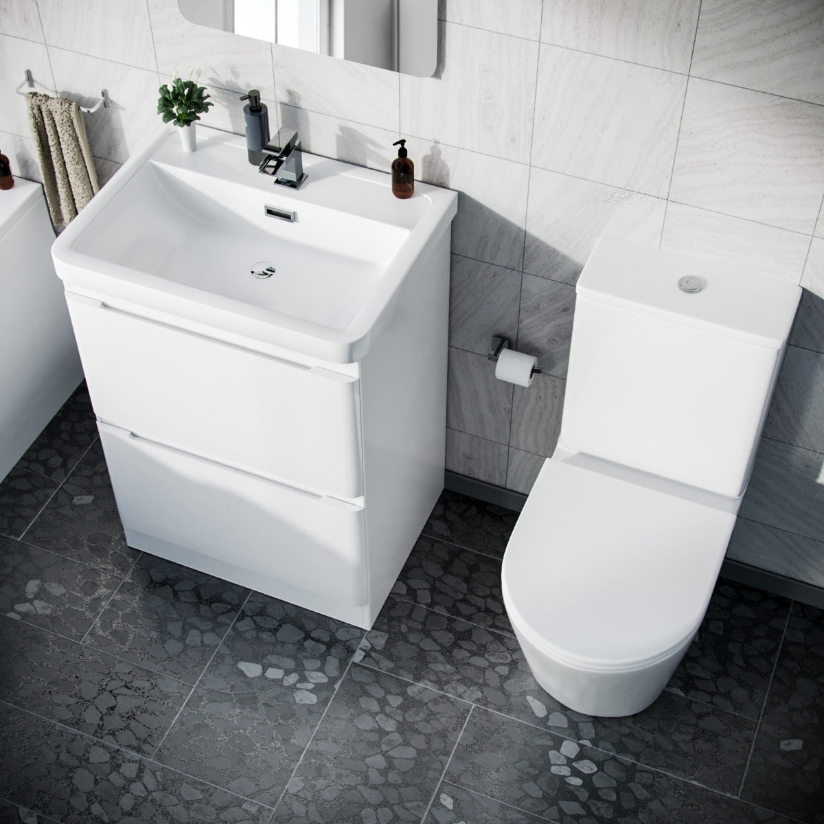 Alaska 600mm Floorstanding Vanity Basin Unit & Bella Curved Close Coupled Toilet White