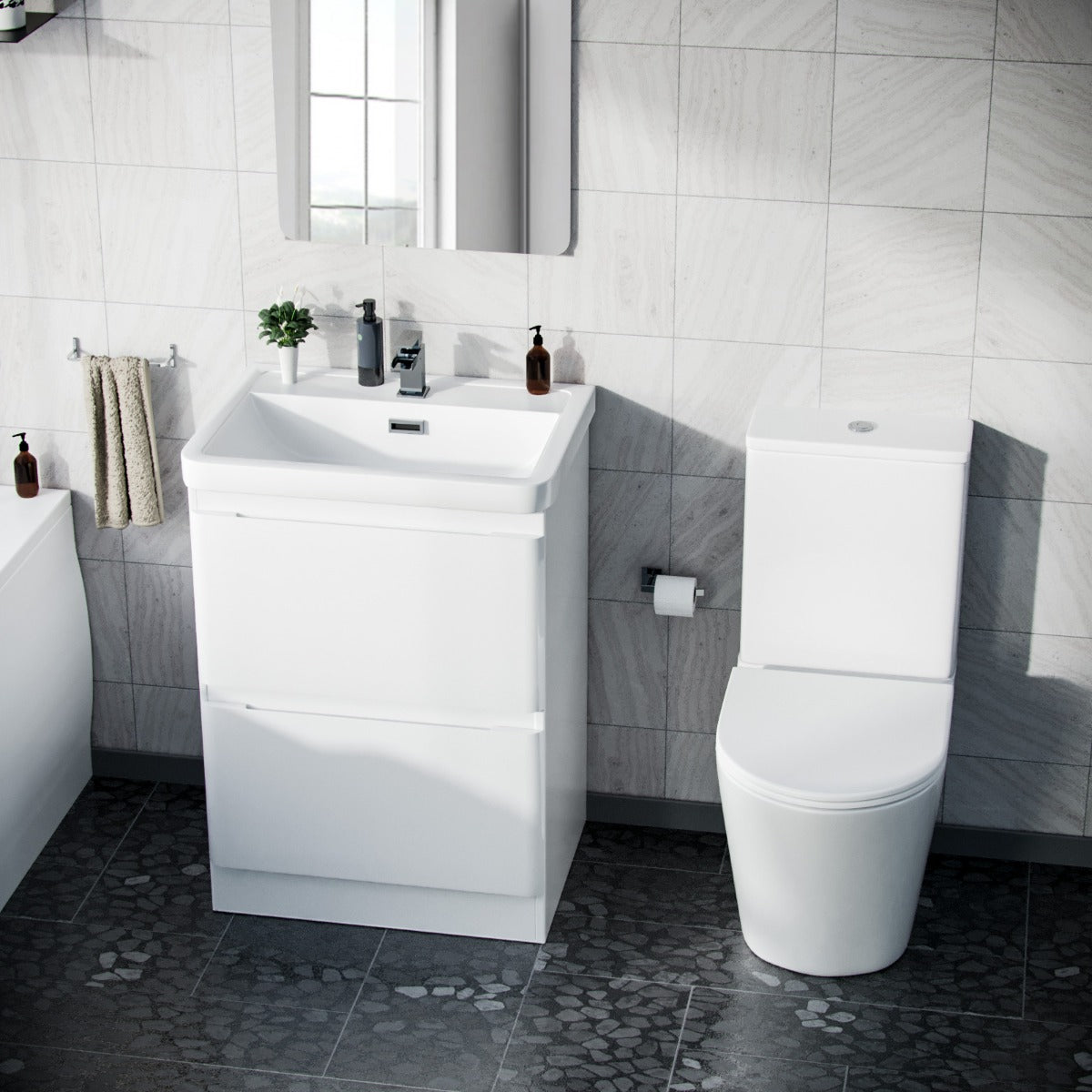 Alaska 600mm Floorstanding Vanity Basin Unit & Bella Curved Close Coupled Toilet White