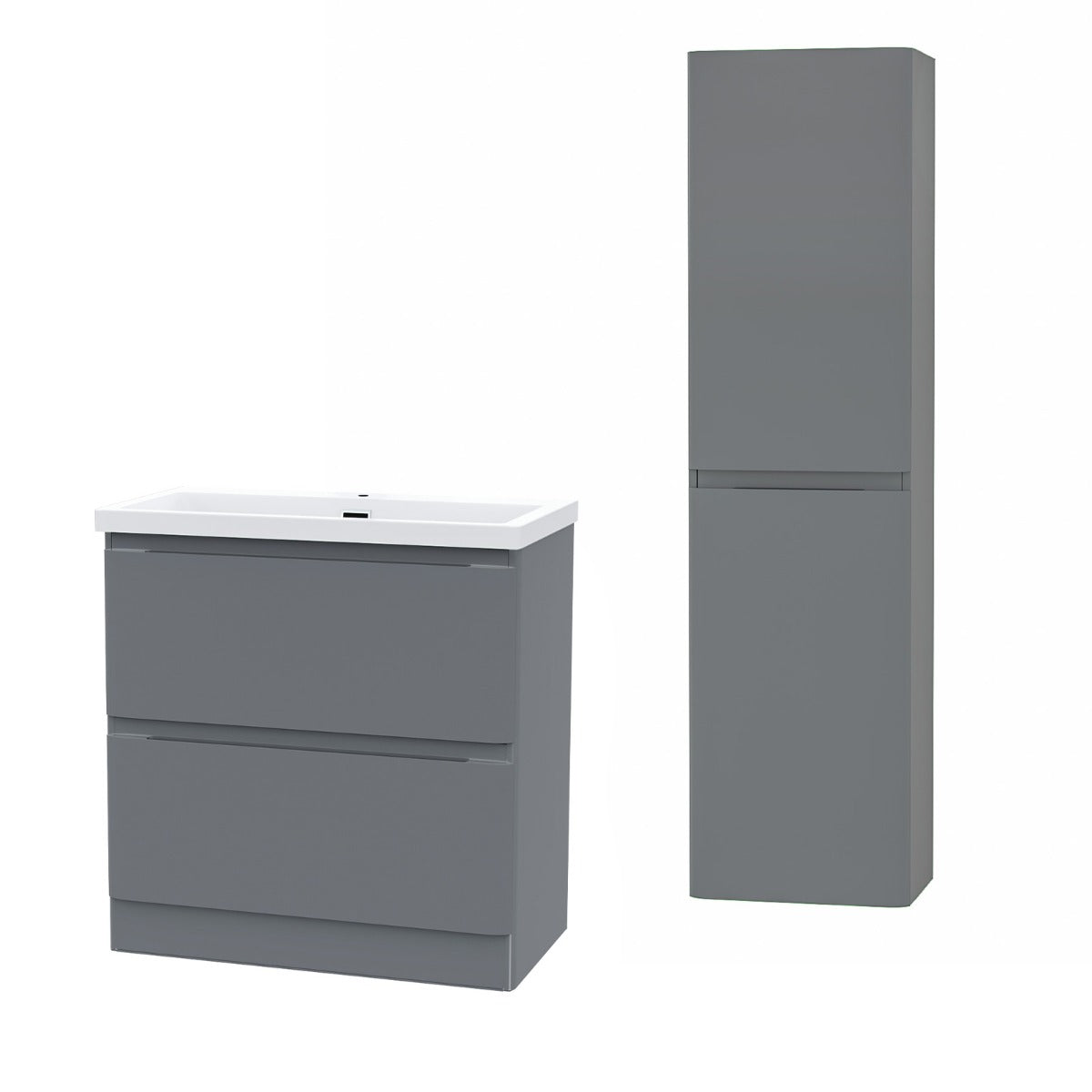 Alaska 800mm Floorstanding Vanity Basin Unit & Modern Tall Wall Hung Cabinet Dark Grey