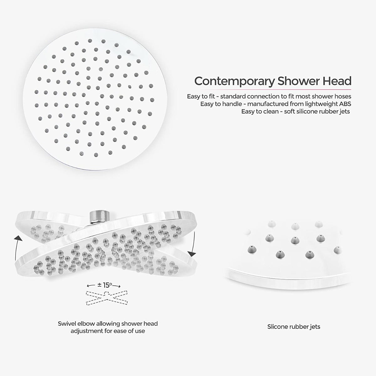 Lily Round Thermostatic Concealed Mixer Brass Valve 2 Dial 2 Outlet + 200mm Shower Head & Arm + Shower Handset & Bracket & Hose