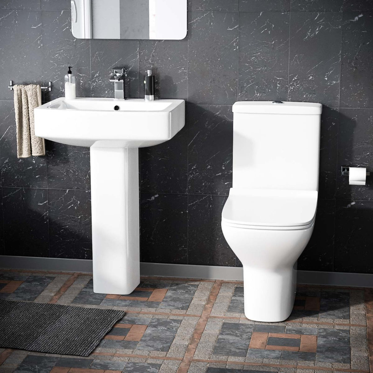 Rimless Toilet with 560 mm Full Pedestal Square Basin