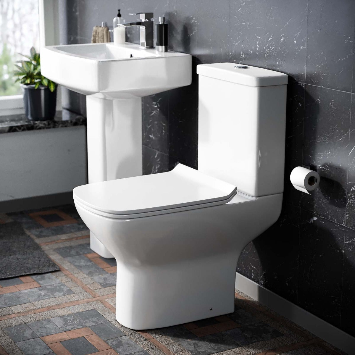 Rimless Toilet with 560 mm Full Pedestal Square Basin