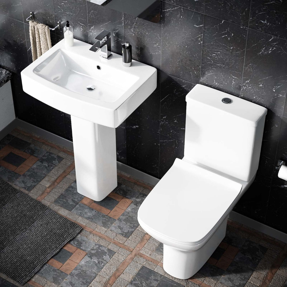 Rimless Toilet with 560 mm Full Pedestal Square Basin