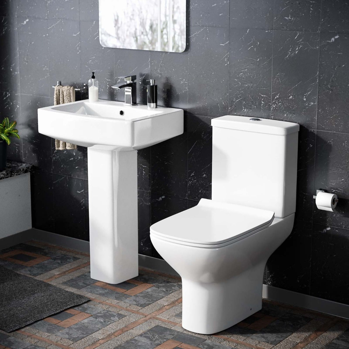 Rimless Toilet with 560 mm Full Pedestal Square Basin