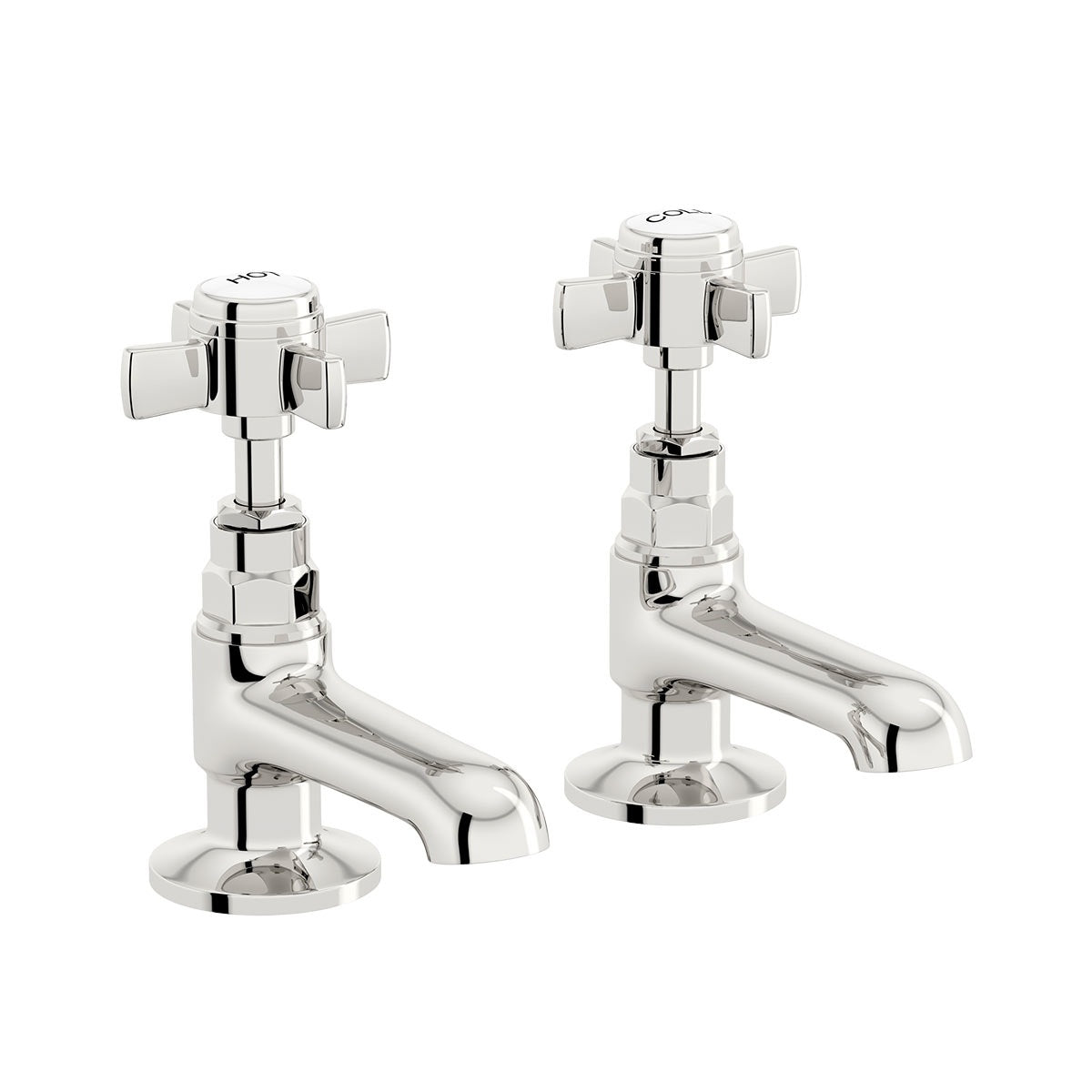 Edwardian Hot & Cold Twin Basin Taps Full Turn Cross Handle