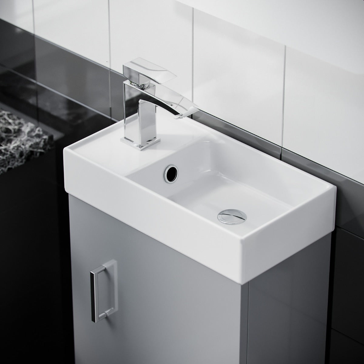 Nanuya 400mm Cloakroom Vanity Basin Unit & Rimless Close Coupled Toilet Grey