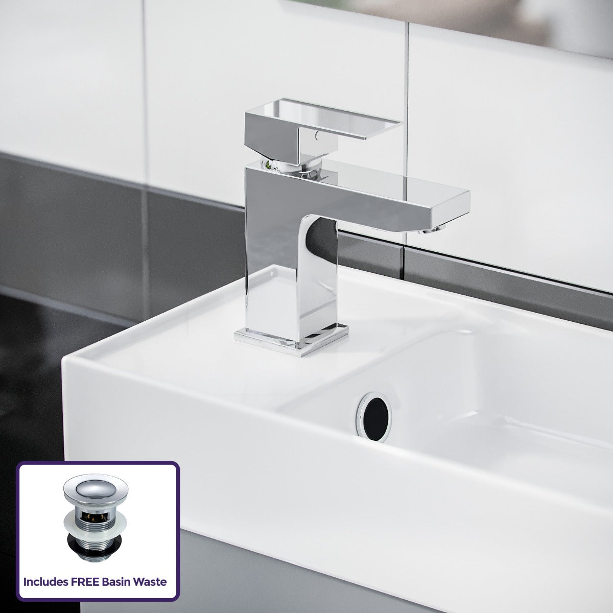 Nanuya 400mm Cloakroom Vanity Basin Unit, Single Lever Basin Mixer Tap & Waste Grey