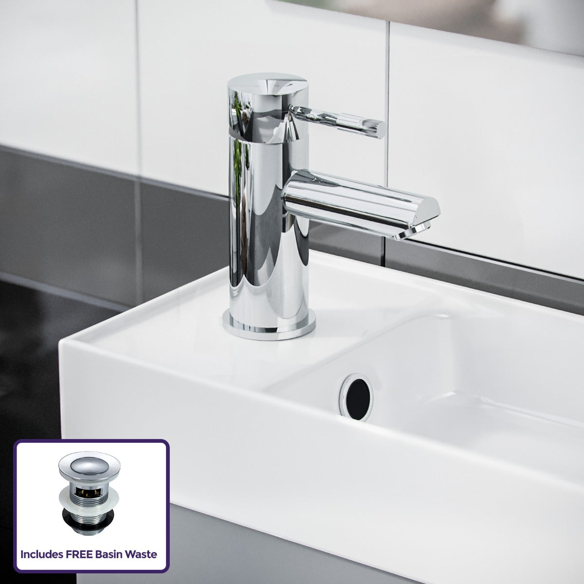 Nanuya 400mm Cloakroom Vanity Basin Unit, Mixer Tap & Waste Grey