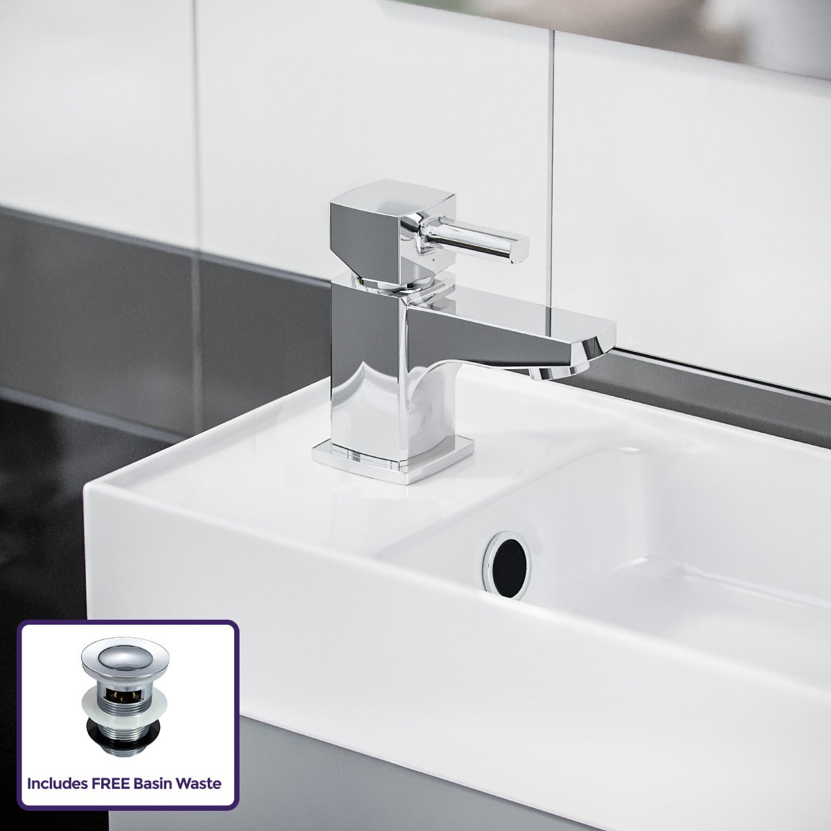 Nanuya 400mm Cloakroom Vanity Basin Unit, Basin Mono Mixer Tap & Waste Grey