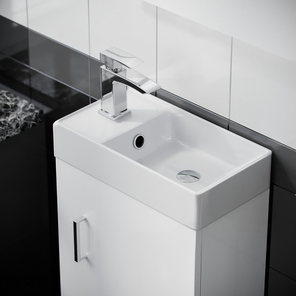 Nanuya 400mm Cloakroom Wall Hung Basin Vanity Unit & Rimless Close Coupled Toilet White